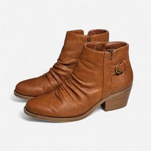 Baretraps Linnea Block Heel Bootie - Ruched Vegan Leather Light Rust Sz 10 w Zip